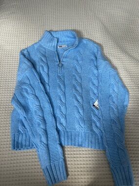 SO Sky Blue Cable-Knit Half-Zip Pullover